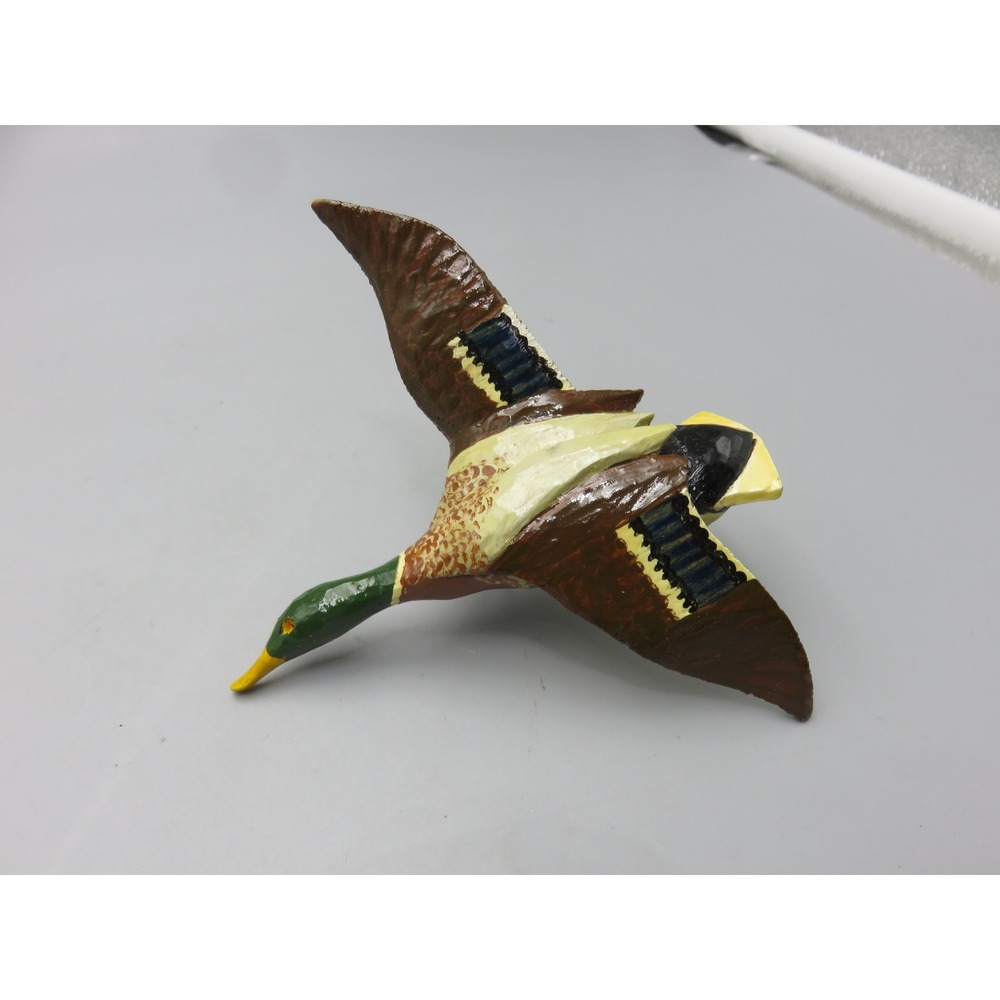 Vintage Hand Carved Painted Mallard Duck Flying Bolo Tie Slide Western Folk Art